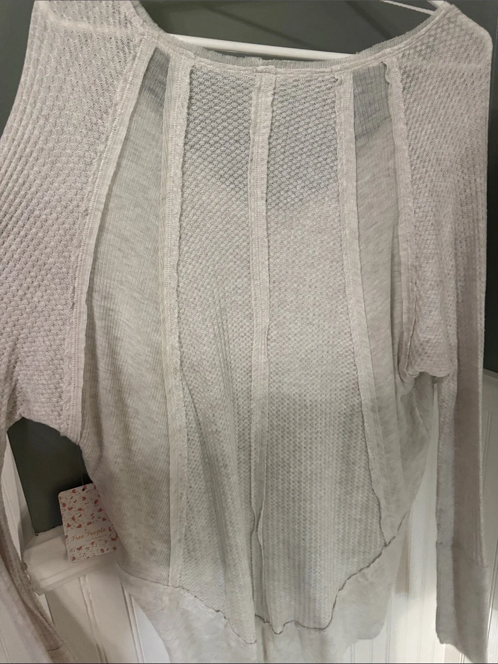 We The Free Ivory Waffle Knit V-Neck Top Oatmeal Heather NWT - Picture 7 of 7